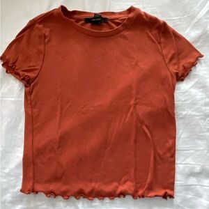 Forever 21 Orange Ruffled Short Sleeve T-Shirt